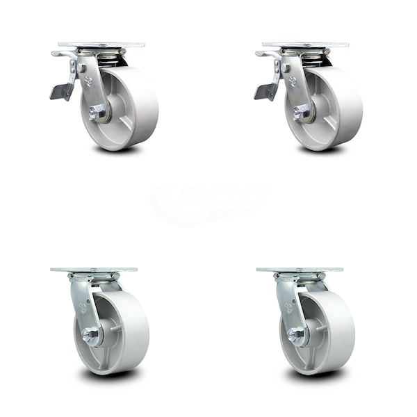 5 Inch Semi Steel Swivel Caster Set with Ball Bearing 2 Total Lock Brake SCC